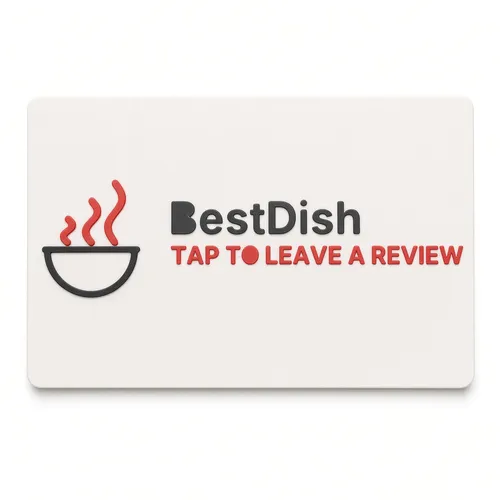 Tap to leave a review NFC plaque with a restaurant logo