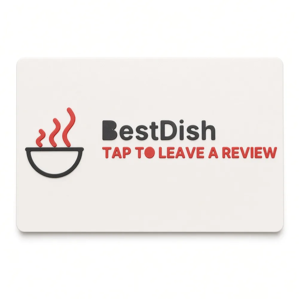 BestDish logo plaque: two-colour logo and wordmark raised on a Jade White plate