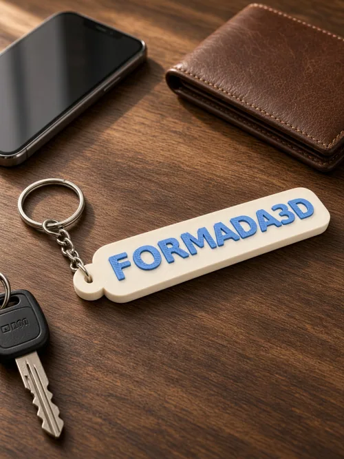 Formada3D NFC tag on a desk with keys and phone