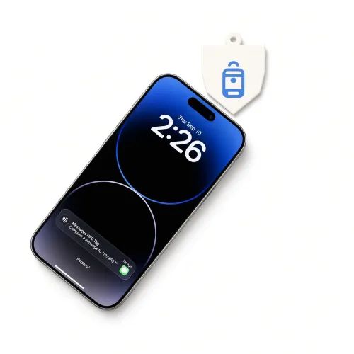 Phone tapping an NFC bag tag