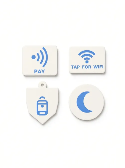 NFC tags with Wi-Fi, pay, bag and sleep icons
